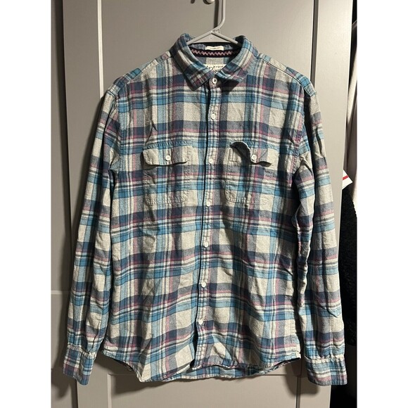 Penguin Men Classic Fit Long Sleeve Button Plaid Flannel Pink Blue White Small - Picture 1 of 3